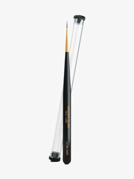 Black and gold Madam Glam Ultra Liner Nail Brush with tube on light gray background